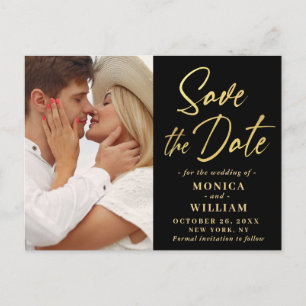 Elegant Calligraphy Photo Wedding Save the Date Briefkaart