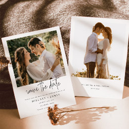 Elegant Calligraphy Photo Wedding Save the Date Kaart
