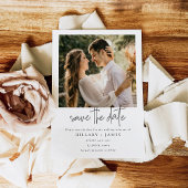 Elegant Calligraphy Photo Wedding Save the Date Kaart