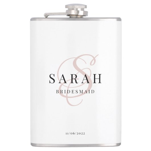 Elegant Calligraphy Pink Monogram Bridesmaid Gift Heupfles (Voorkant)
