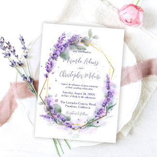 Elegant Calligraphy Purple Lavender Floral Wedding Kaart