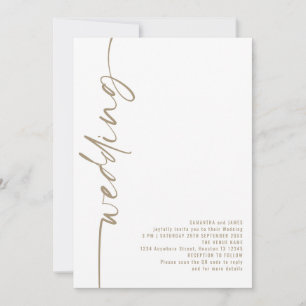 Elegant Calligraphy QR Code Champagne Gold Wedding Kaart