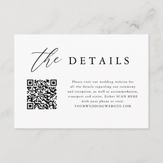 Elegant Calligraphy QR Code Weddenschap Details Informatiekaartje (Voorkant)