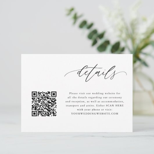 Elegant Calligraphy QR Code Wedding Details Kaarte Informatiekaartje (Staand voorkant)