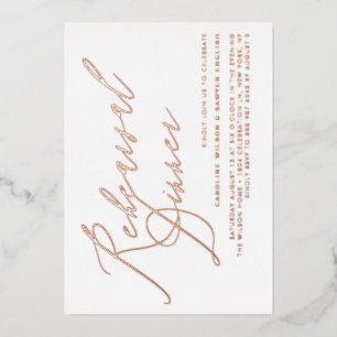 Elegant Calligraphy Roos Gold Rehearsal Dinner Folie Uitnodiging