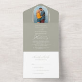 Elegant Calligraphy Sage Green Photo RSVP Wedding All In One Uitnodiging (Binnen)