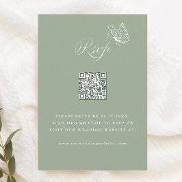 Elegant Calligraphy Sage Green Wedding QR Code RSVP Kaartje