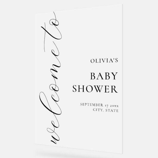 Elegant Calligraphy Script Baby shower Welkom Acryl Bord (Hoek)