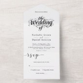 Elegant Calligraphy Script Black and White Wedding All In One Uitnodiging (Binnen)