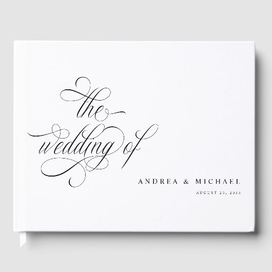 Elegant Calligraphy Script Black and White Wedding Gastenboek (Voorkant)