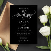 Elegant Calligraphy Script Black and White Wedding Kaart