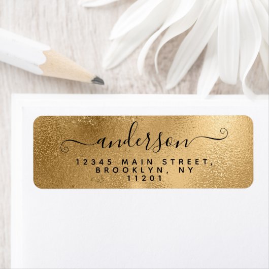 Elegant Calligraphy Script Black Name Gold Metal Etiket (Insitu)
