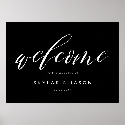 Elegant Calligraphy Script Black Welcome Wedding Poster (Voorkant)
