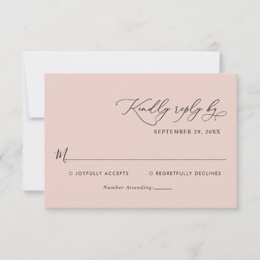 Elegant Calligraphy Script Dusty Roos Wedding RSVP (Voorkant)