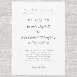 Elegant Calligraphy Script Formal Wedding Grey Kaart