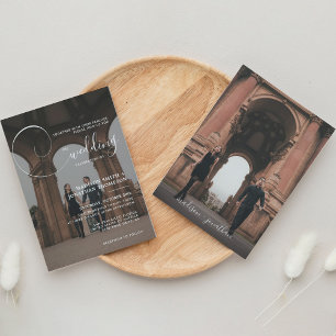 Elegant Calligraphy Script Grey Photo Wedding Kaart