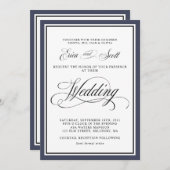 Elegant Calligraphy Script Navy Blue Wedding Invit Kaart (Voorkant / Achterkant)