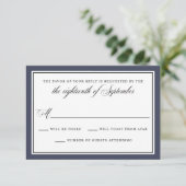Elegant Calligraphy Script Navy Blue Wedding RSVP (Staand voorkant)