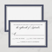 Elegant Calligraphy Script Navy Blue Wedding RSVP Kaartje (Voorkant / Achterkant)