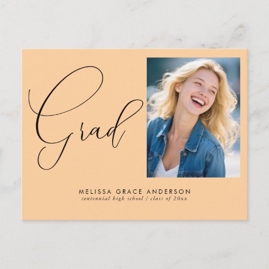 Elegant Calligraphy Script Photo Afstuderen Uitnodiging Briefkaart (Voorkant)