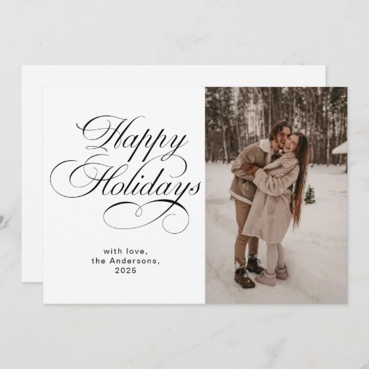 Elegant Calligraphy Script Photo Collage Christmas Feestdagenkaart (Voorkant / Achterkant)