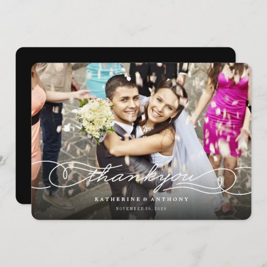 Elegant Calligraphy Script Stylish Photo Wedding Bedankkaart (Voorkant / Achterkant)