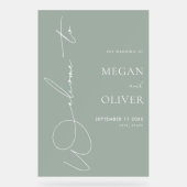 Elegant Calligraphy Script Weddenschap Welkom Acryl Bord (Voorkant)