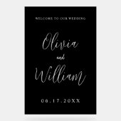 Elegant Calligraphy Script Weddenschap Welkom Acryl Bord (Voorkant)