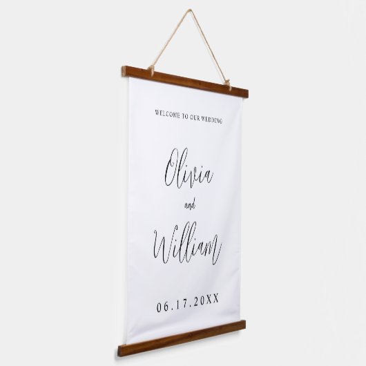 Elegant Calligraphy Script Weddenschap Welkom Hangend Wandkleed (Gebogen)