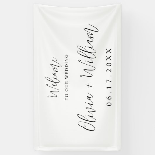 Elegant Calligraphy Script Weddenschap Welkomstban Spandoek (Verticaal)