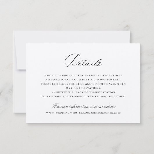 Elegant Calligraphy Script Wedding Details Insert Kaart (Voorkant)