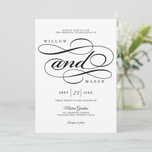 Elegant Calligraphy Script Wedding Invitation Kaart (Staand voorkant)