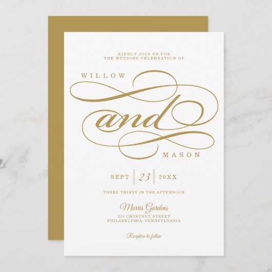 Elegant Calligraphy Script Wedding Invitation Kaart (Voorkant / Achterkant)