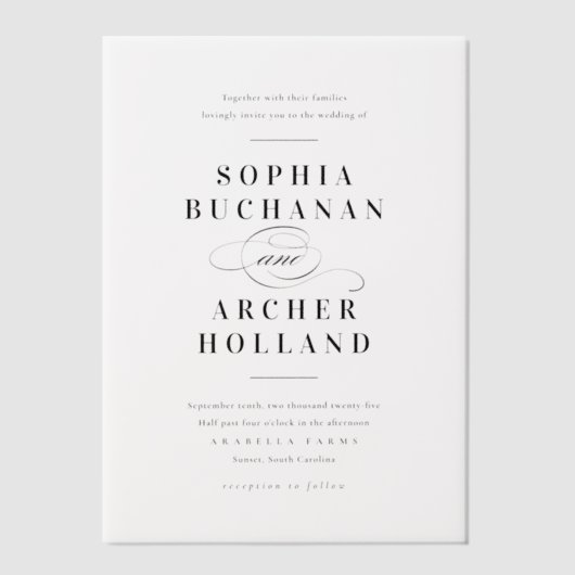 Elegant Calligraphy Script Wedding Vellum Uitnodigingen (Voorkant)