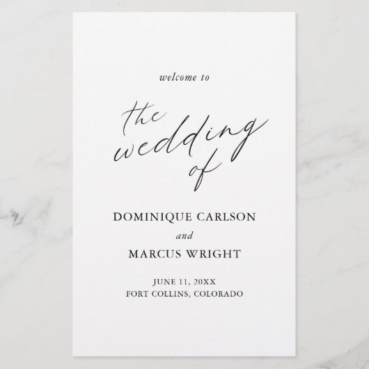 Elegant Calligraphy Simple Wedding Program (Voorkant)