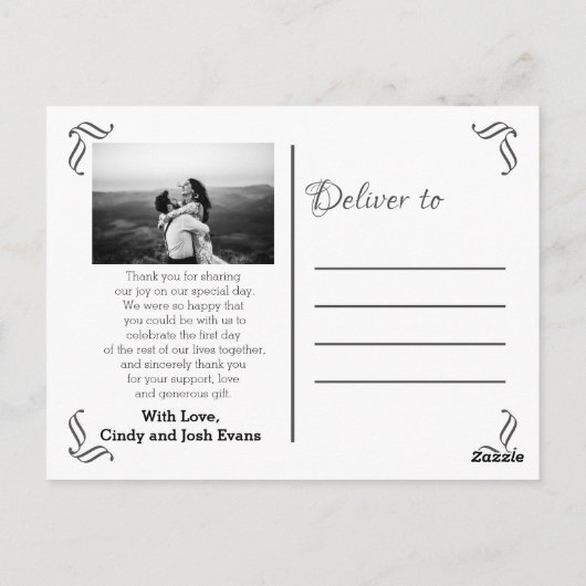 Elegant Calligraphy Wedding Bedankt Briefkaart (Achterkant)