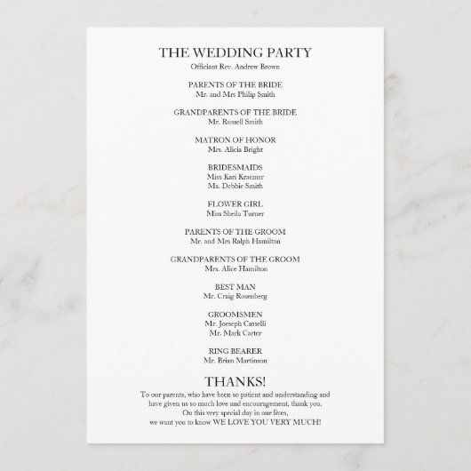 Elegant Calligraphy Wedding Ceremony Program Programma (Achterkant)