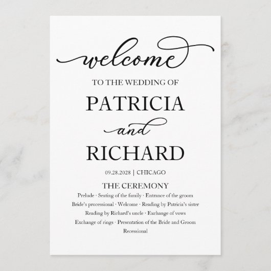 Elegant Calligraphy Wedding Ceremony Program Programma (Voorkant)