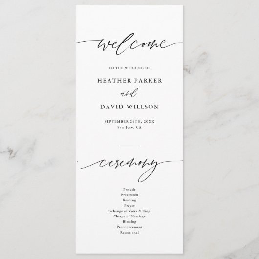 Elegant Calligraphy Wedding Ceremony Programma (Voorkant)