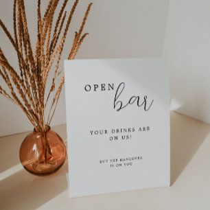 Elegant Calligraphy Wedding Open Bar Table Sign Reclamebord Met Voetstuk