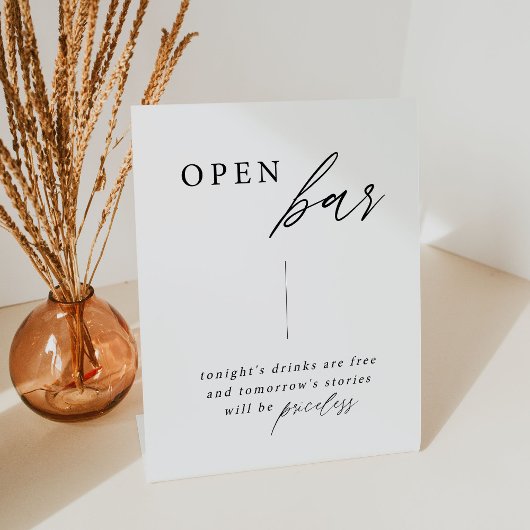 Elegant Calligraphy Wedding Open Bar Table Sign Reclamebord Met Voetstuk