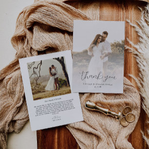 Elegant Calligraphy Wedding Photo Bedankkaart