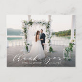 Elegant Calligraphy Wedding Photo Hartelijk dank Briefkaart (Voorkant)