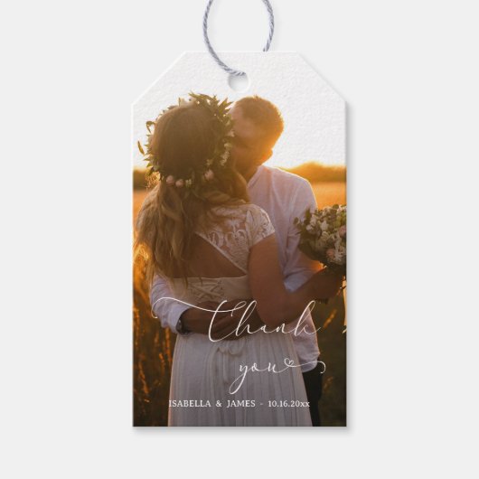 Elegant Calligraphy Wedding Photo Hartelijk dank Cadeaulabel (Voorkant)