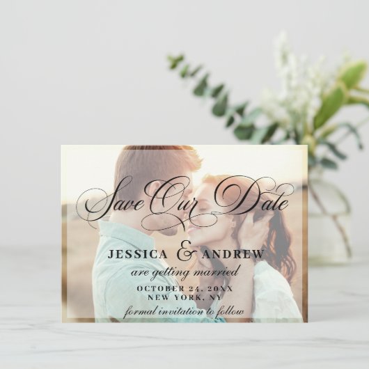 Elegant Calligraphy Wedding PHOTO sparen de Datum Save The Date (Staand voorkant)