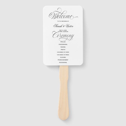 Elegant Calligraphy Wedding Program Hand Fan Handwaaier (Voorkant)