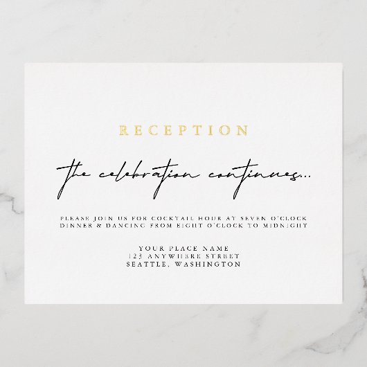 Elegant Calligraphy Wedding Reception Folie Kaart (Voorkant)