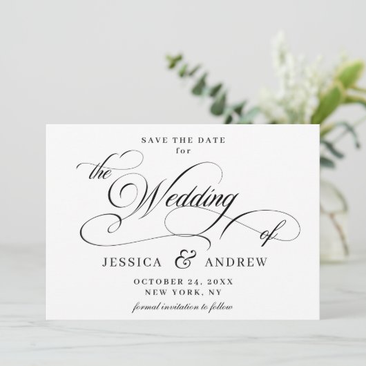 Elegant Calligraphy Wedding Save the Date (Staand voorkant)