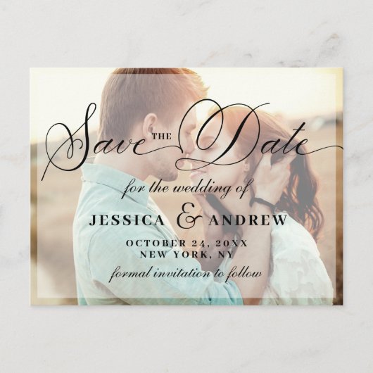 Elegant Calligraphy Wedding Save the Date 2 PHOTO Briefkaart (Voorkant)
