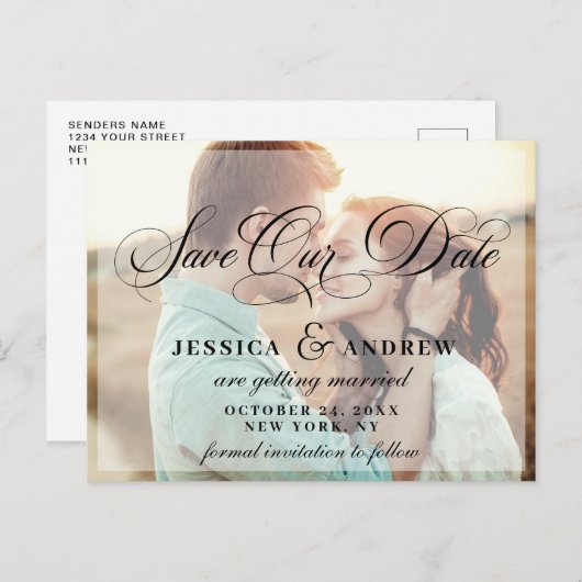 Elegant Calligraphy Wedding Save the Date PHOTO Aankondigingskaart (Voorkant / Achterkant)